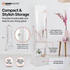Home Master 158cm Mirror Jewellery Cabinet LED Lighting & Adjustable Angling