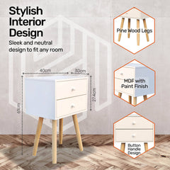 Home Master 2 Drawer Side Table Sleek Modern & Stylish Neutral Design 61cm