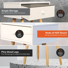 Home Master 1 Drawer Side Table Sleek Modern & Stylish Neutral Design 61cm