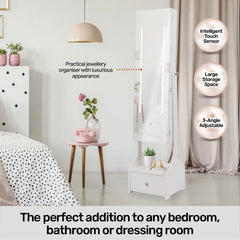 Home Master 158cm Mirror Jewellery Cabinet LED Lighting & Adjustable Angling