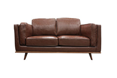 2 Seater Faux Leather Sofa Brown Modern Lounge Set for Living Room Couch with Wooden Frame.