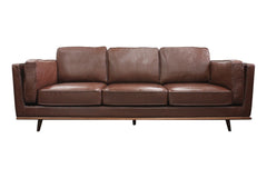 3 Seater Faux Sofa Brown Lounge Set for Living Room Couch with Wooden Frame.