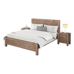 3 Pieces Bedroom Suite in Solid Wood Veneered Acacia Construction Timber Slat Single Size Oak Colour Bed, Bedside Table