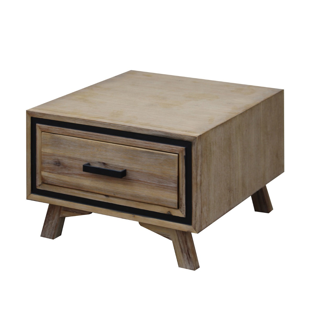 Lamp Table with 1 Storage Drawer Solid Wooden Frame in Silver Brush Colour