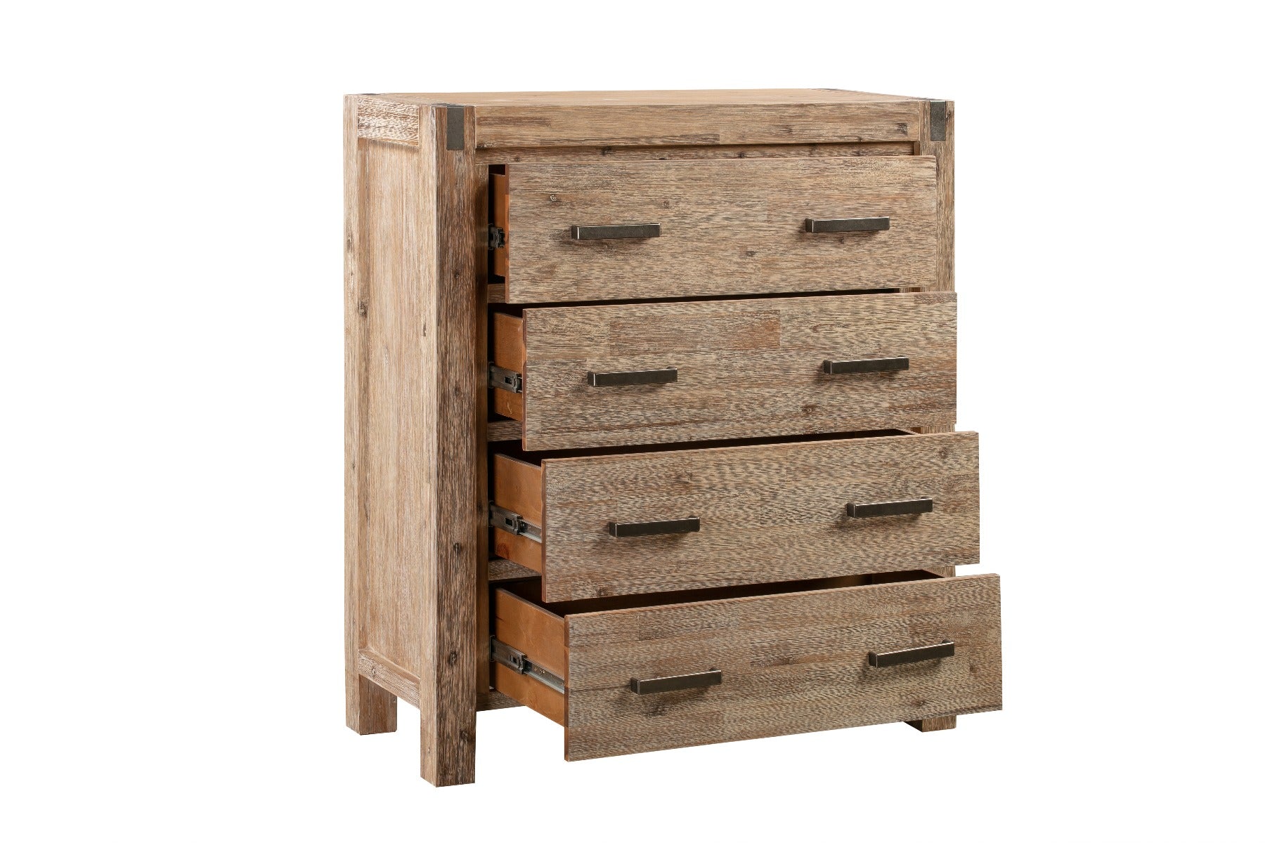 Tallboy with 4 Storage Drawers Assembled in Oak Colour Solid Wooden