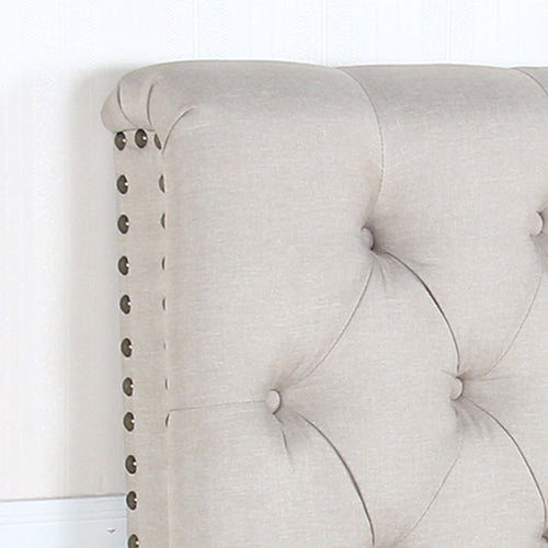 Bed Head Queen Size French Provincial Headboard Upholsterd Fabric Beige