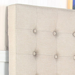 Bed Head King Beige Headboard Upholstery Fabric Tufted Buttons