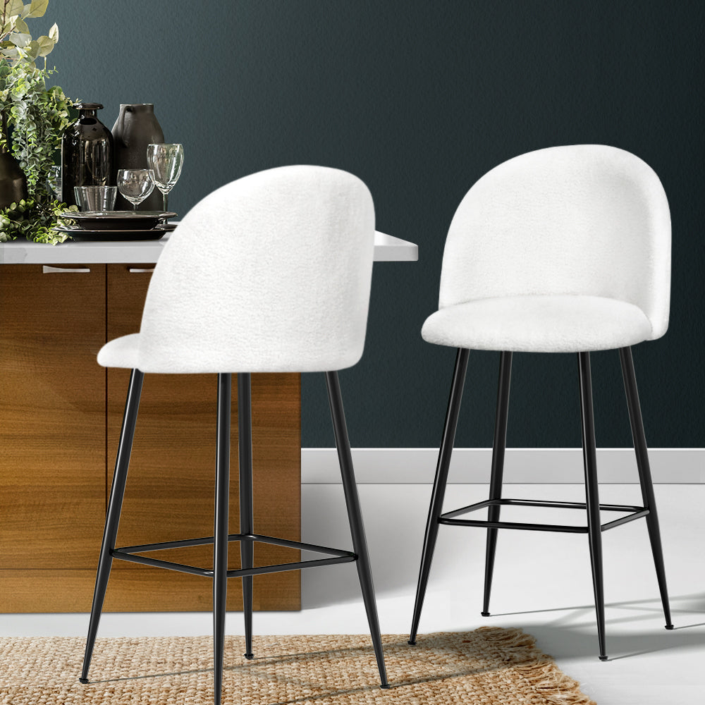 Artiss Set of 2 Bar Stools Kitchen Dining Chair Stool White Chairs Sherpa Boucle