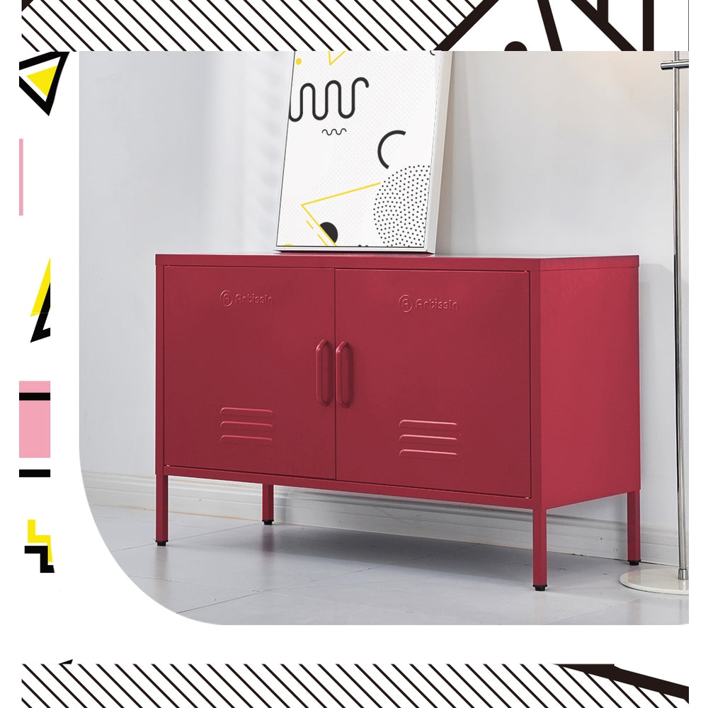 ArtissIn Buffet Sideboard Locker Metal Storage Cabinet - BASE Pink