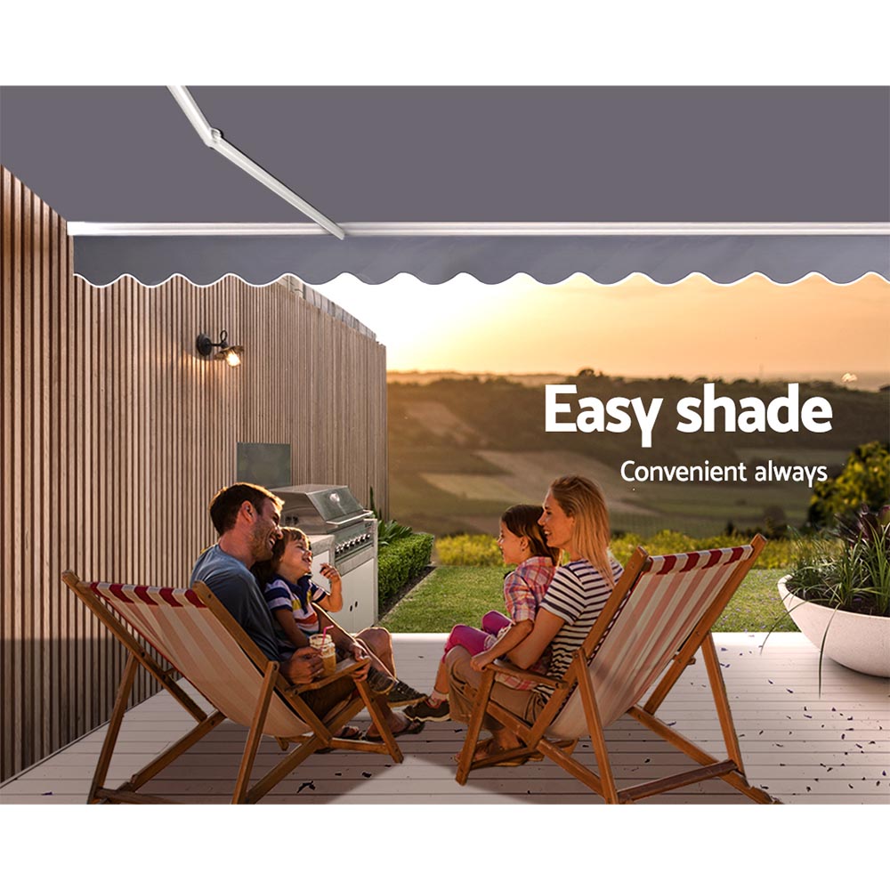 Instahut Retractable Folding Arm Awning Outdoor Sun Shade 4x3M Canopy PearlGrey