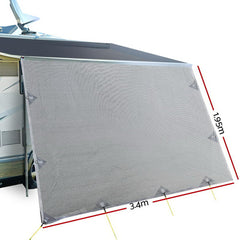 3.4M Caravan Privacy Screens 1.95m Roll Out Awning End Wall Side Sun Shade