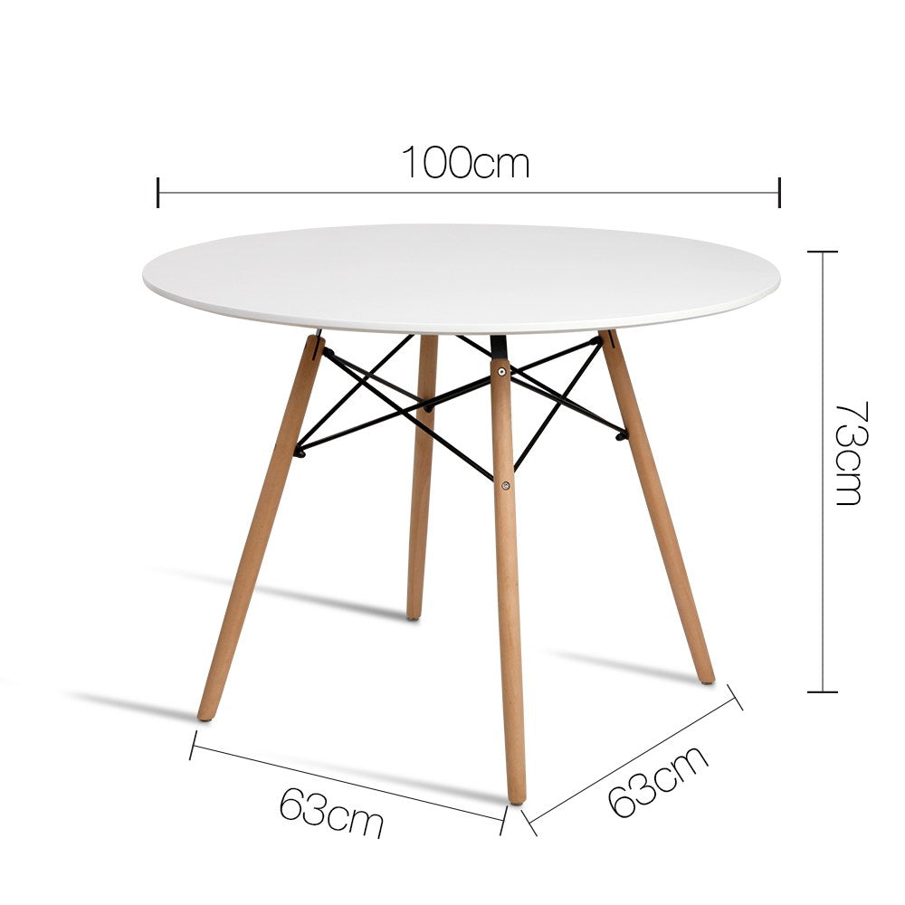 Artiss Dining Table 4 Seater Round Replica DSW Eiffel Kitchen Timber White