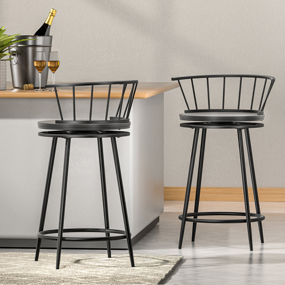 Artiss Bar Stools Kitchen Stools Wooden Dining Chair Swivel Metal Chairs x2