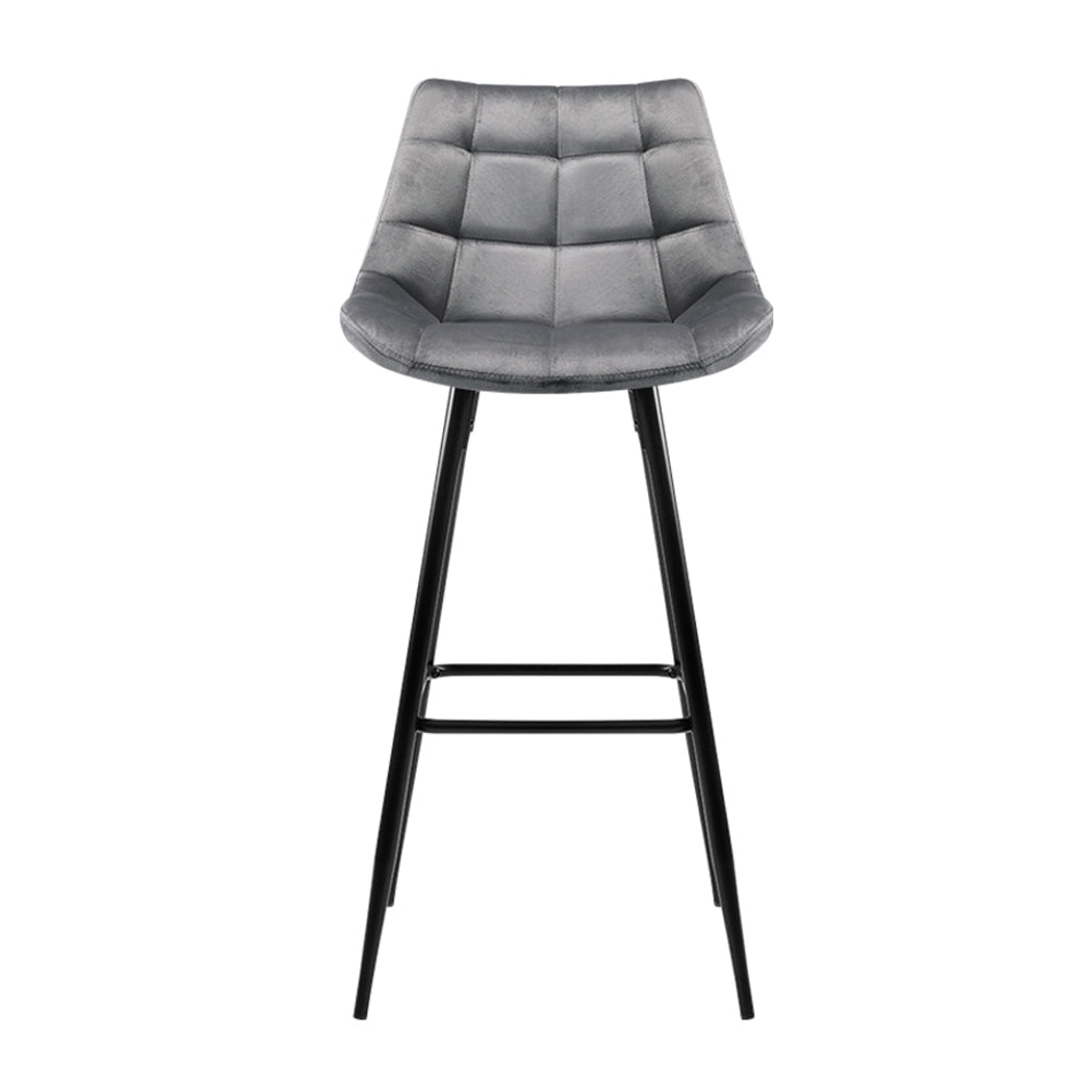 Artiss Set of 2 Velvet Bar Stools - Grey