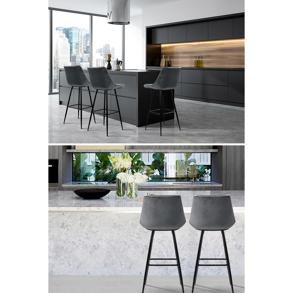 Artiss Set of 2 Velvet Bar Stools - Grey