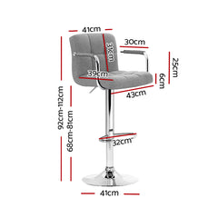 Artiss Set of 2 Bar Stools Gas lift Swivel - Steel and Grey