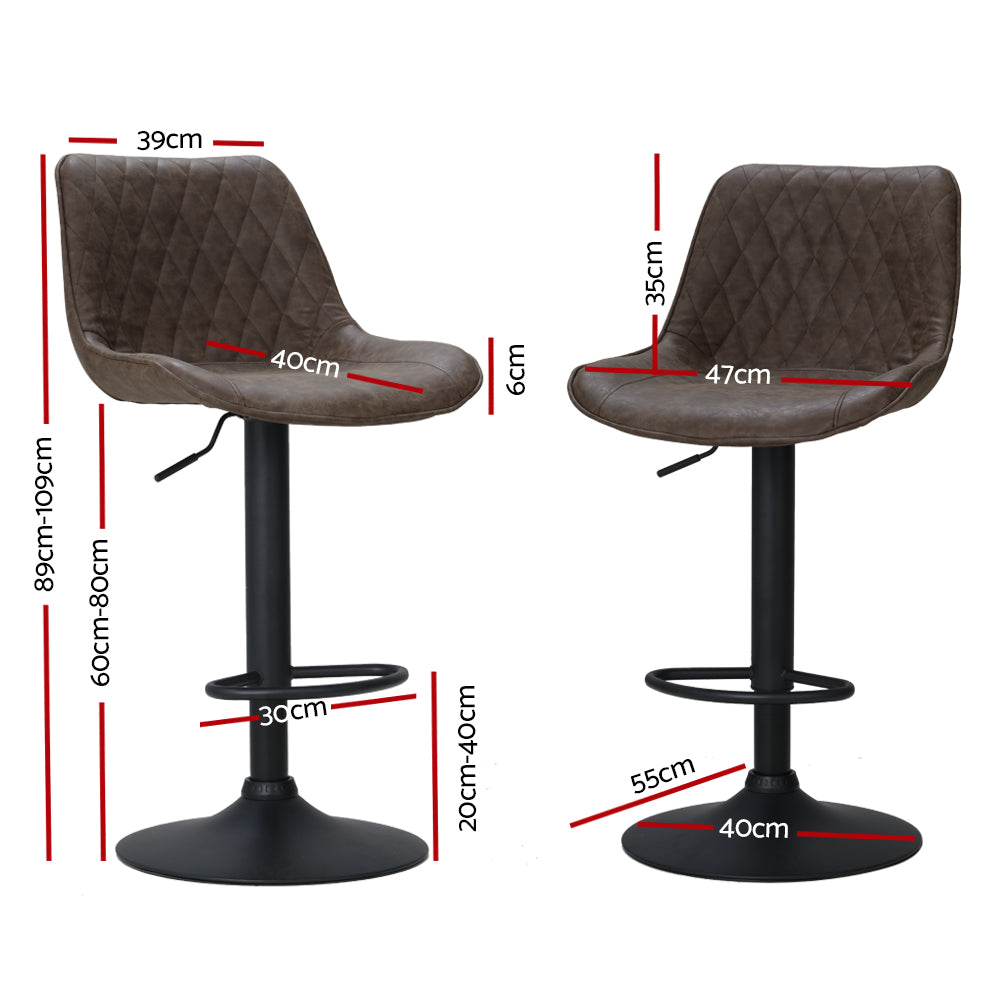 Artiss Set of 2 Bar Stools Kitchen Stool Chairs Metal Barstool Dining Chair Brown Rushal