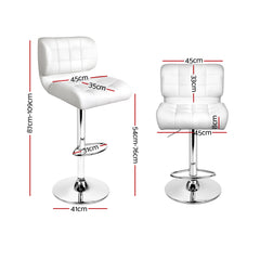 Artiss Set of 2 PU Leather Gas Lift Bar Stools - White and Chrome