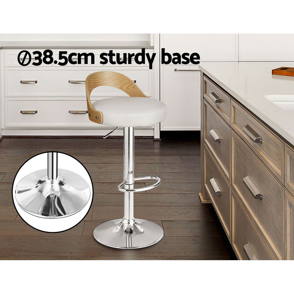 Artiss Set of 2 Bar Stools Kitchen Gas Lift Wooden Stool Metal Barstools White Swivel