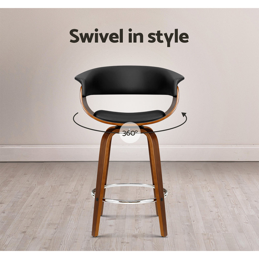 Artiss Swivel PU Leather Bar Stool - Wood and Black