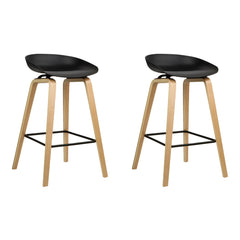 Artiss Set of 2 Wooden Square Footrest Bar Stools - Black