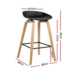 Artiss Set of 2 Wooden Square Footrest Bar Stools - Black