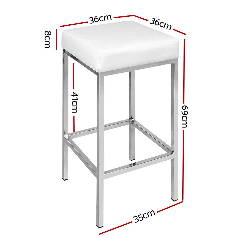 Artiss Set of 2 PU Leather Backless Bar Stools - White and Chrome