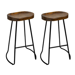 Artiss Set of 2 Elm Wood Backless Bar Stools 65cm - Black and Dark Natural