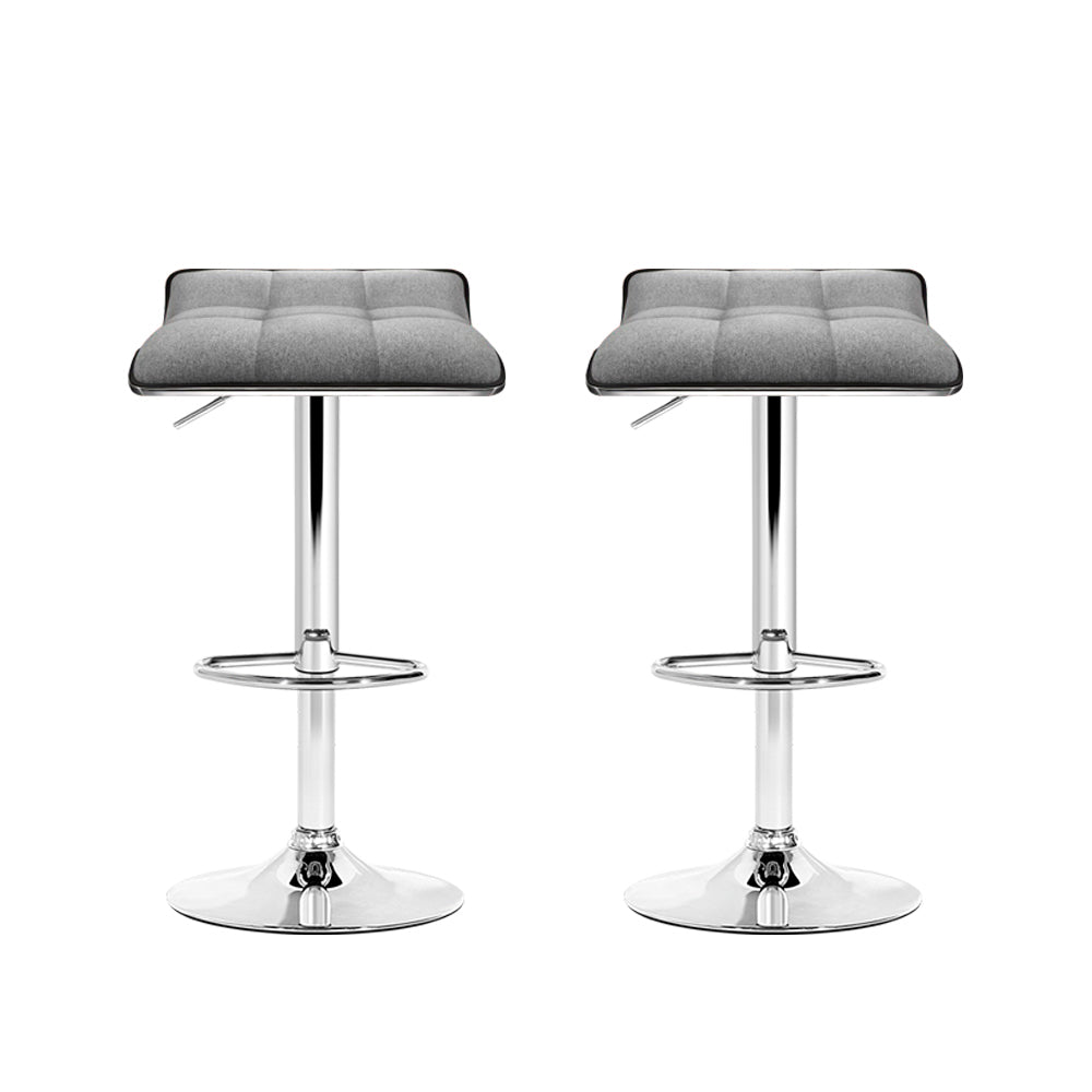 Artiss Set of 2 Fabric Bar Stools Swivel Bar Stools- Grey Chrome