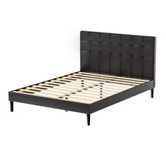 Artiss Bed Frame Double Bed Base w LED Lights Charge Ports Black Leather RAVI