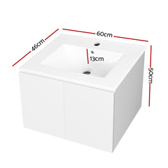 Cefito Vanity Unit Ceramic Basin Cabinet Storage Bathroom Wall Mounted 600mm White