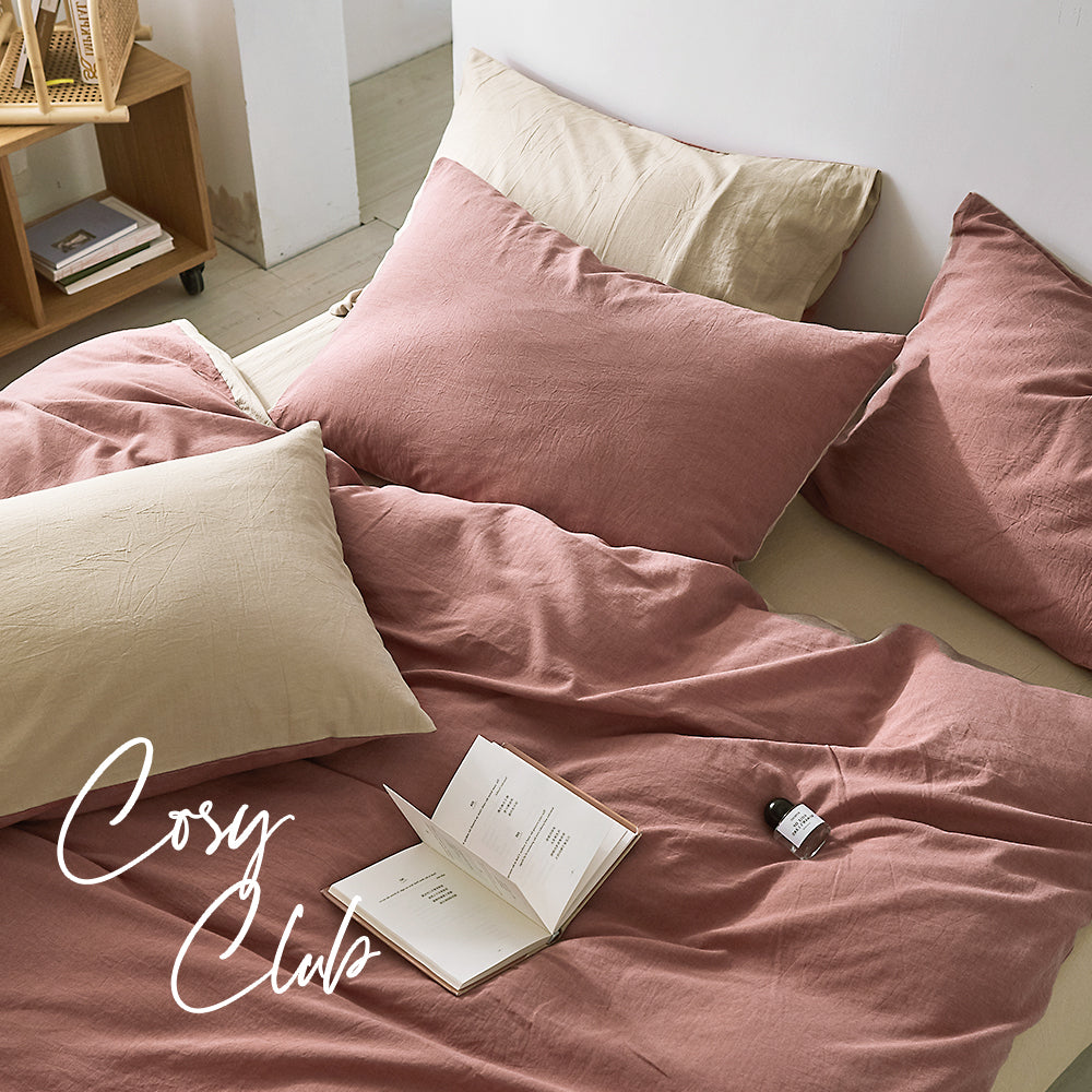 Cosy Club Quilt Cover Set Cotton Duvet Double Red Beige