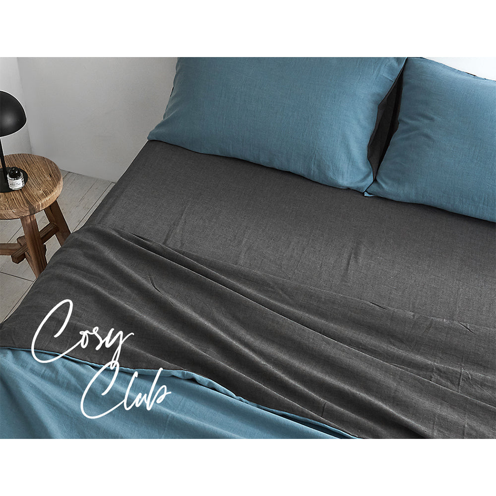 Cosy Club Sheet Set Cotton Sheets Double Blue Dark Blue