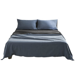 Cosy Club Sheet Set Cotton Sheets King Blue Dark Grey