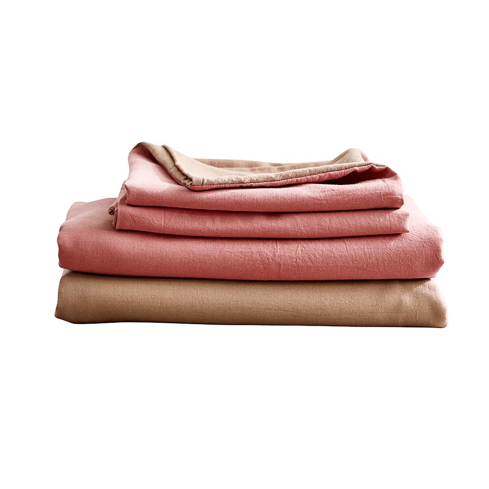 Cosy Club Washed Cotton Sheet Set Pink Brown King