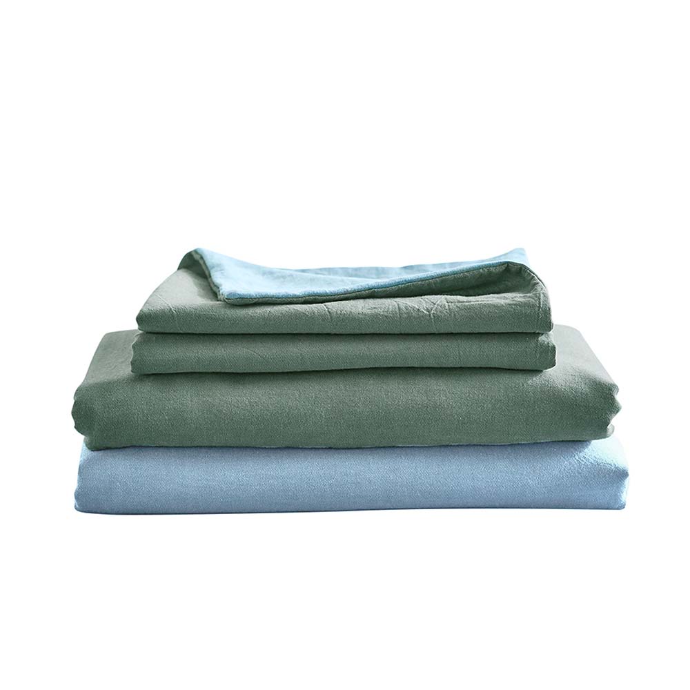 Cosy Club Washed Cotton Sheet Set Green Blue Queen