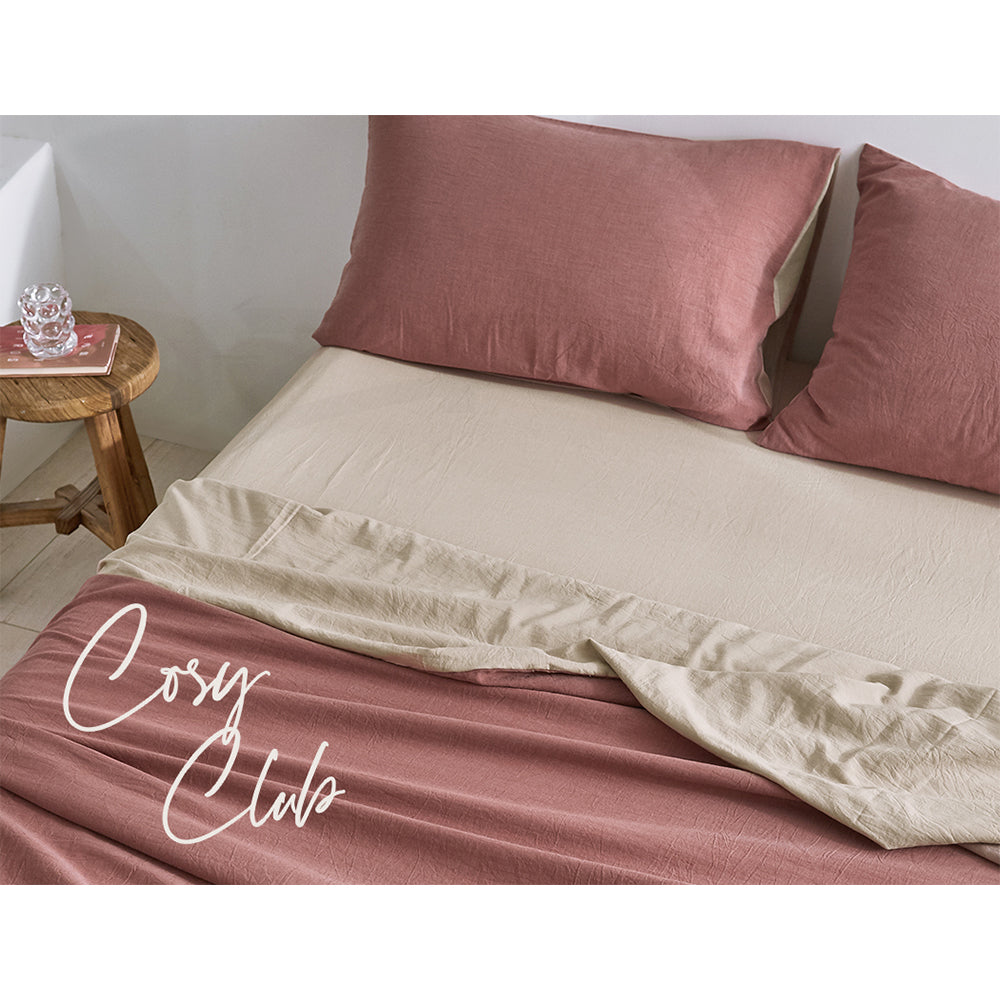 Cosy Club Sheet Set Cotton Sheets Queen Vanilla Rhubarb