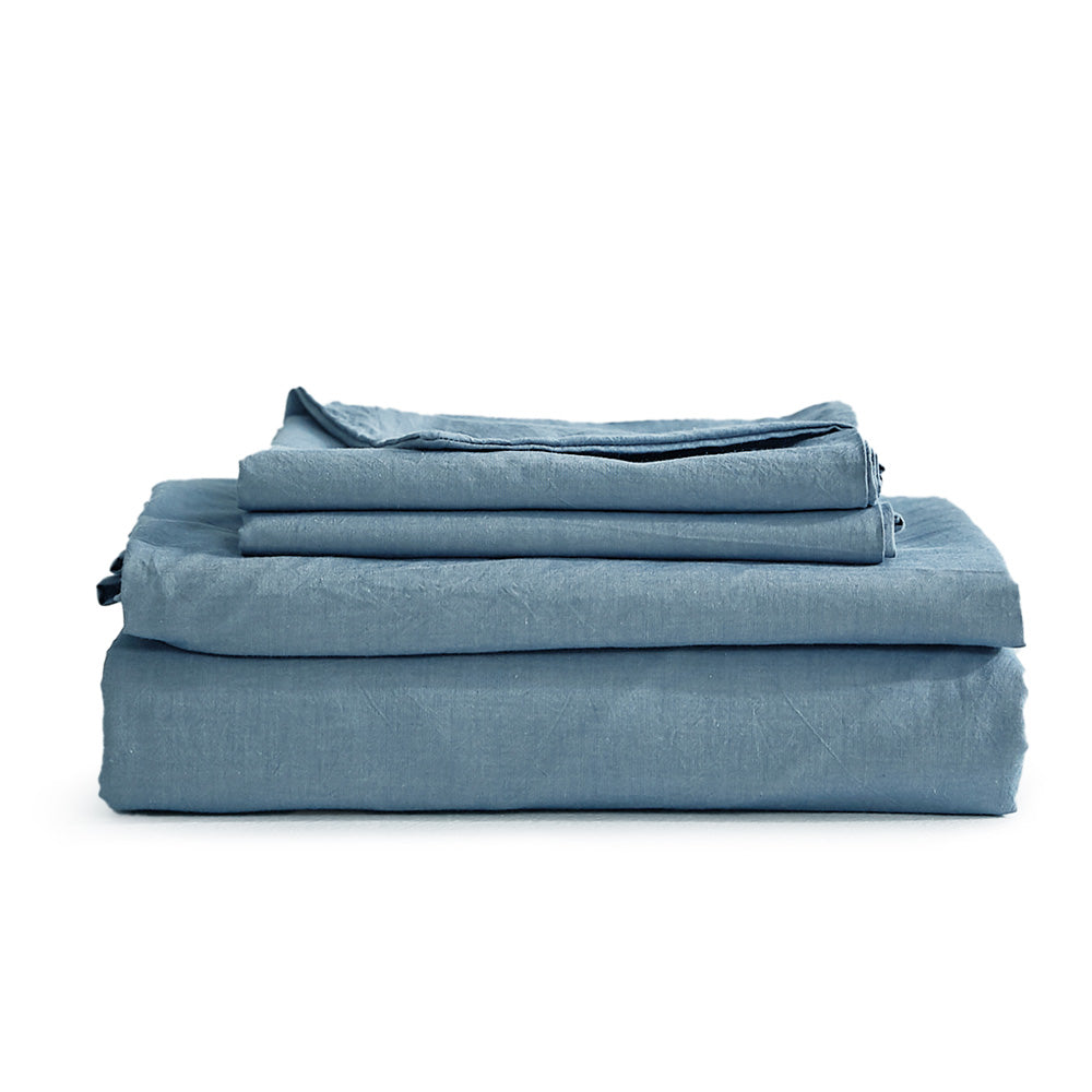 Cosy Club Washed Cotton Sheet Set Single Blue