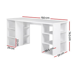 Artiss 3 Level Desk with Storage & Bookshelf - White