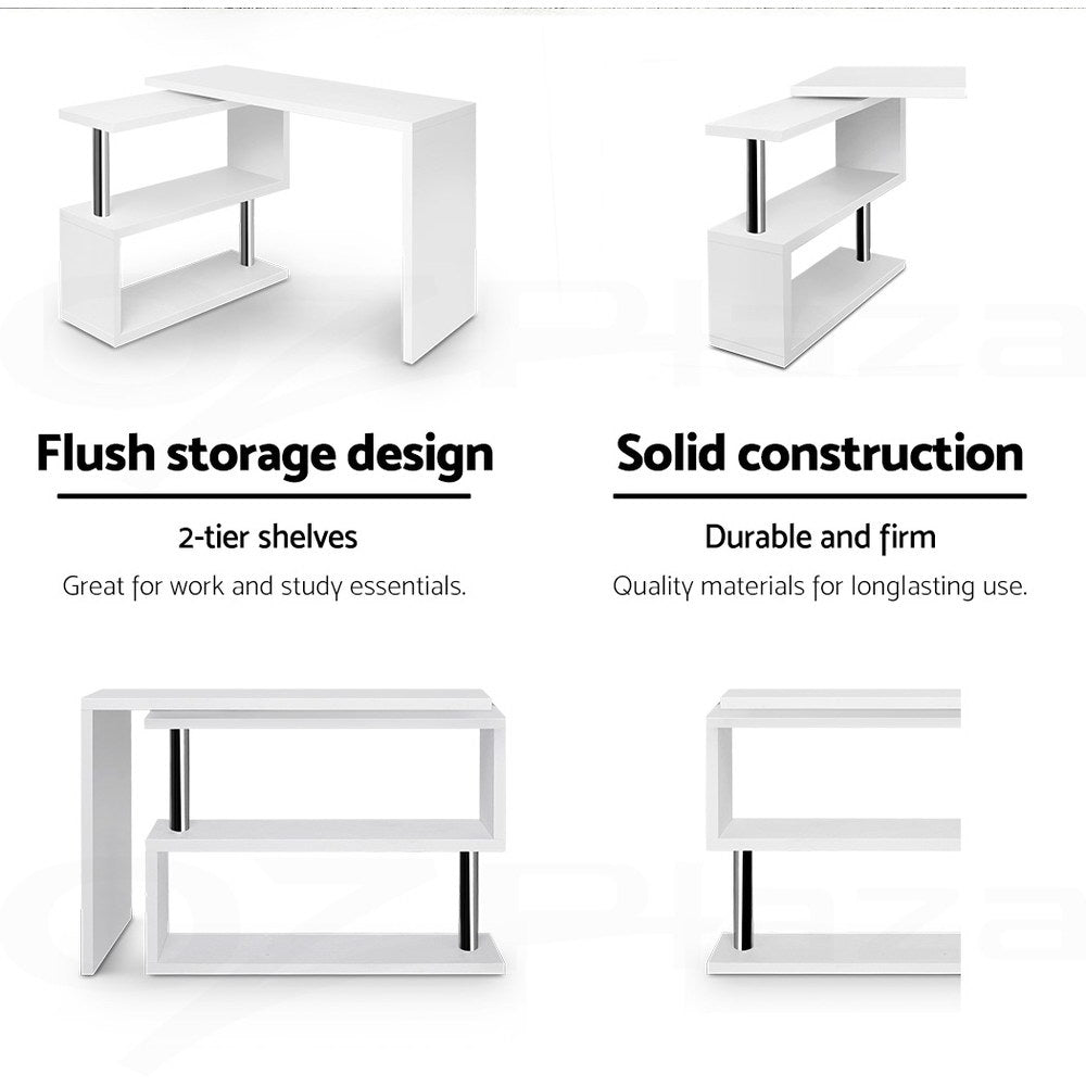 Artiss Rotary Corner Desk with Bookshelf - White