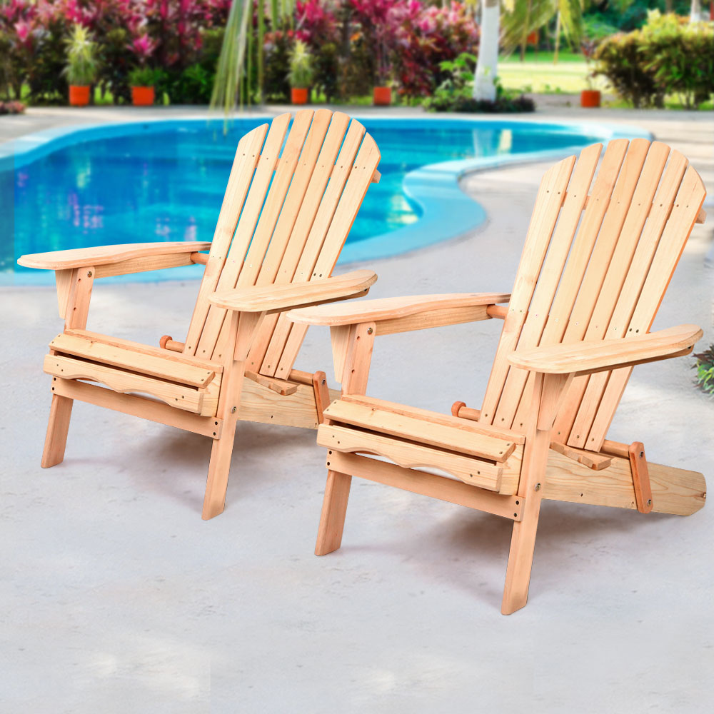 Gardeon Set of 2 Patio Furniture Outdoor Chairs Beach Chair Wooden Adirondack Garden Lounge