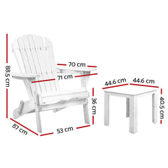 Gardeon 3 Piece Outdoor Adirondack Beach Chair and Table Set - White