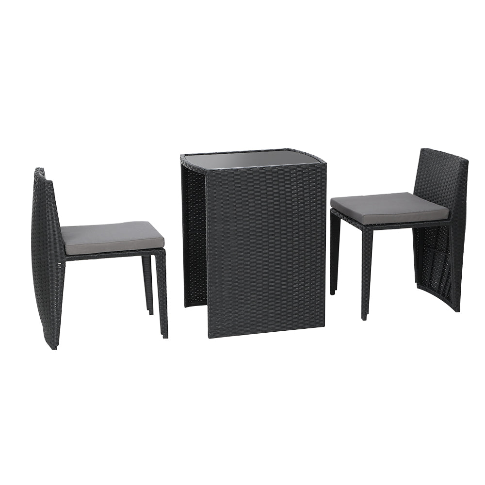 Gardeon 3-Piece Outdoor Dining Set Wicker Table Chairs Bistro Patio Furniture