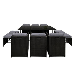 Gardeon 11 Piece PE Wicker Outdoor Dining Set - Black