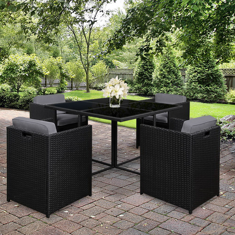 Gardeon 5 Piece Wicker Outdoor Dining Set - Black