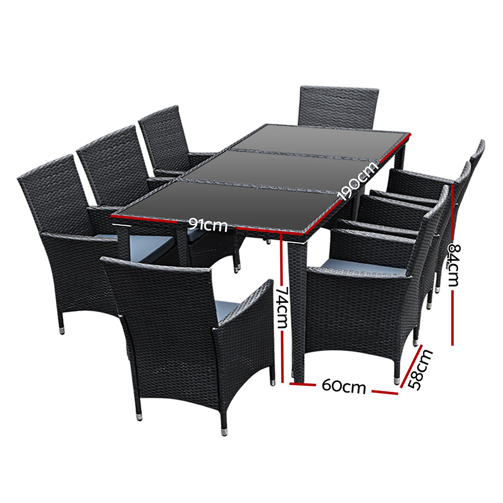 Gardeon 9 Piece Outdoor Dining Set - Black