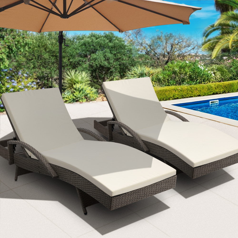 Gardeon Set of 2 Outdoor Sun Lounge Chair with Cushion- Grey