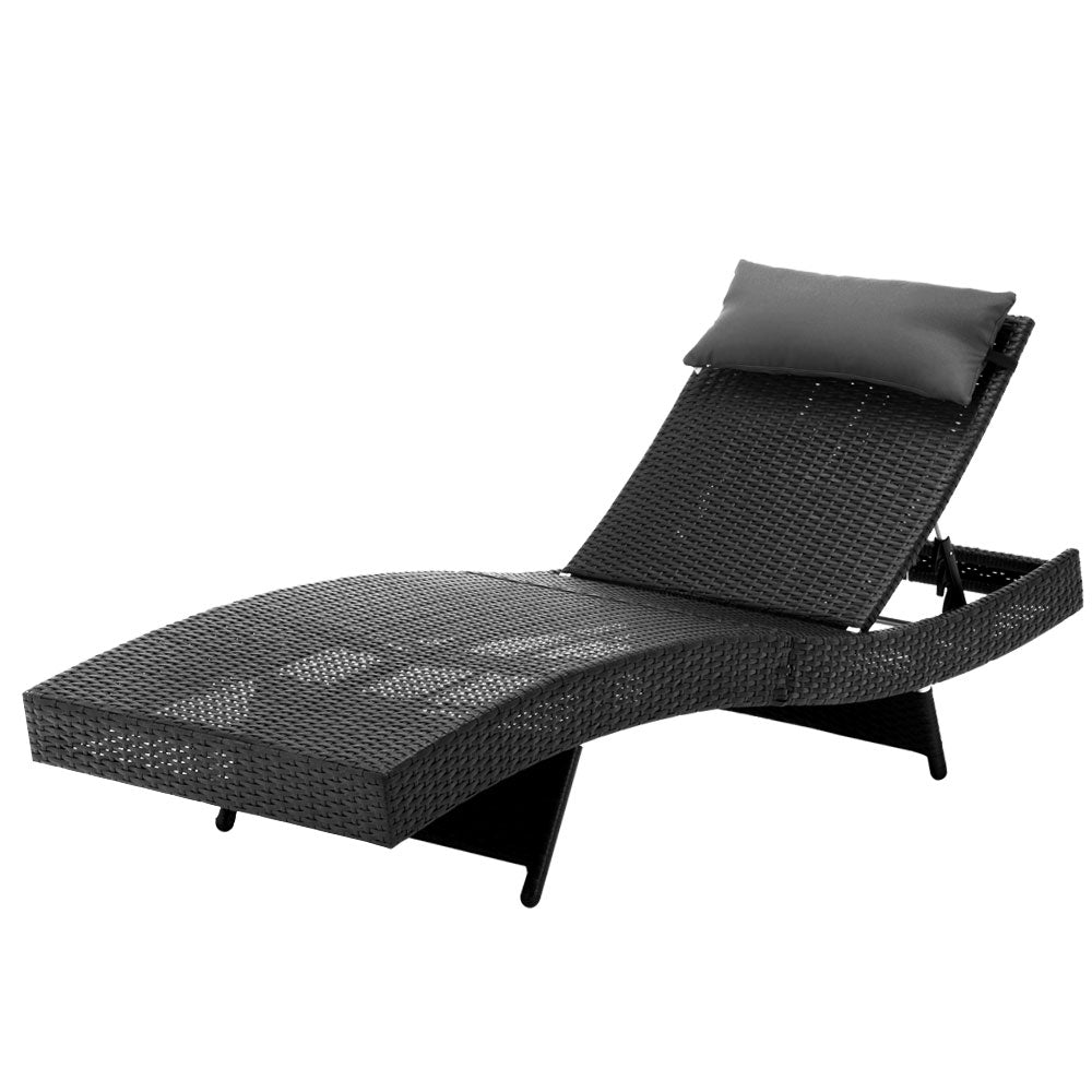 Gardeon Outdoor Wicker Sun Lounge - Black