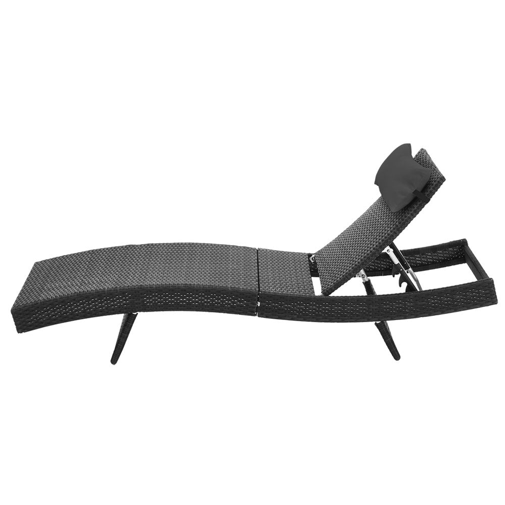 Gardeon Outdoor Wicker Sun Lounge - Black