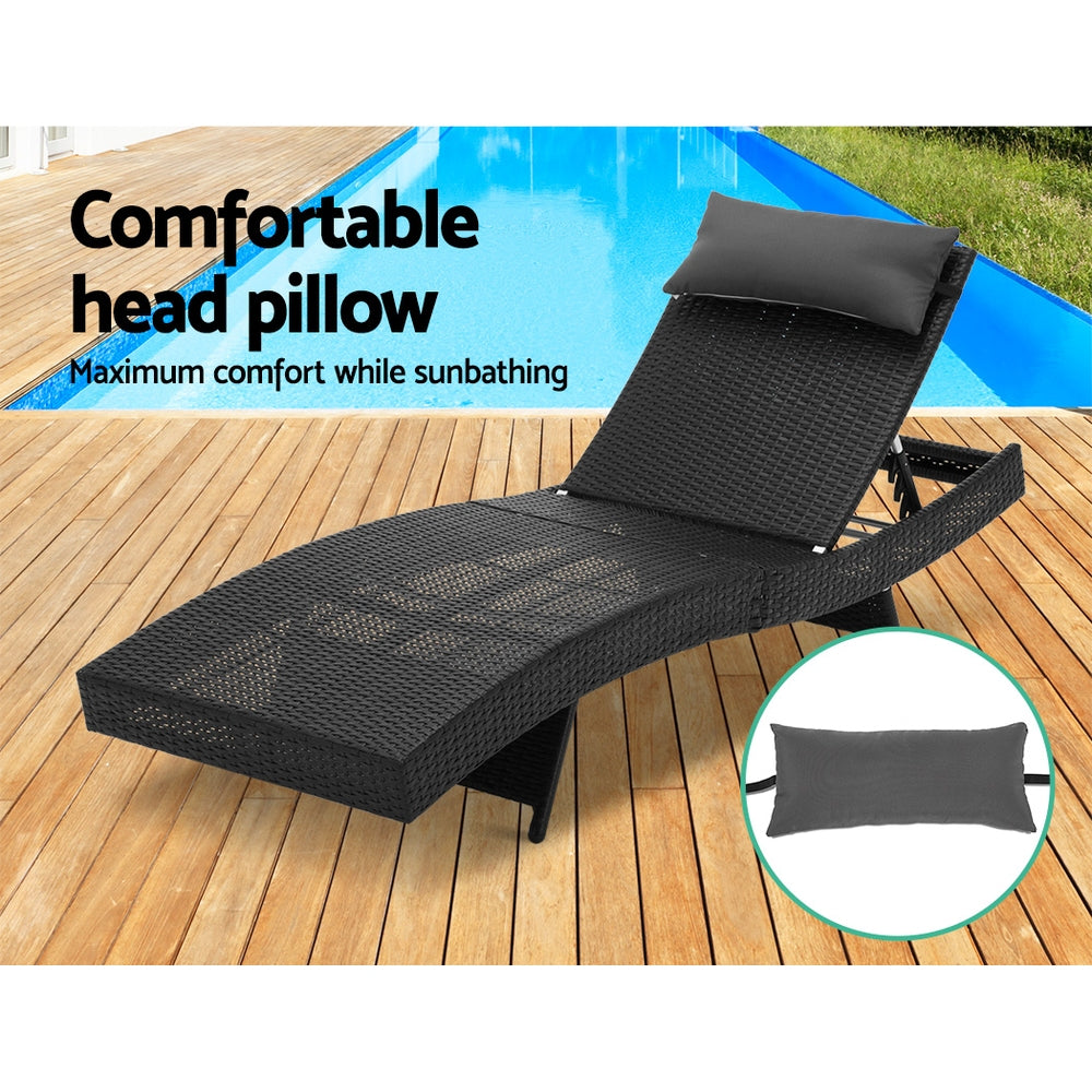 Gardeon Outdoor Sun Lounge Setting Wicker Lounger Day Bed Rattan Patio Furniture Black